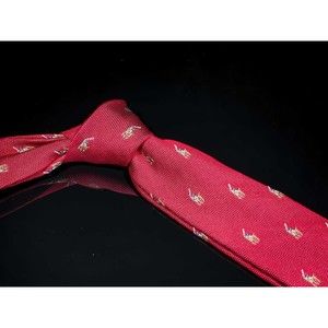 Polo Ralph Lauren 100% Silk Tie Red Polo Motif Mens Designer Necktie Skinny